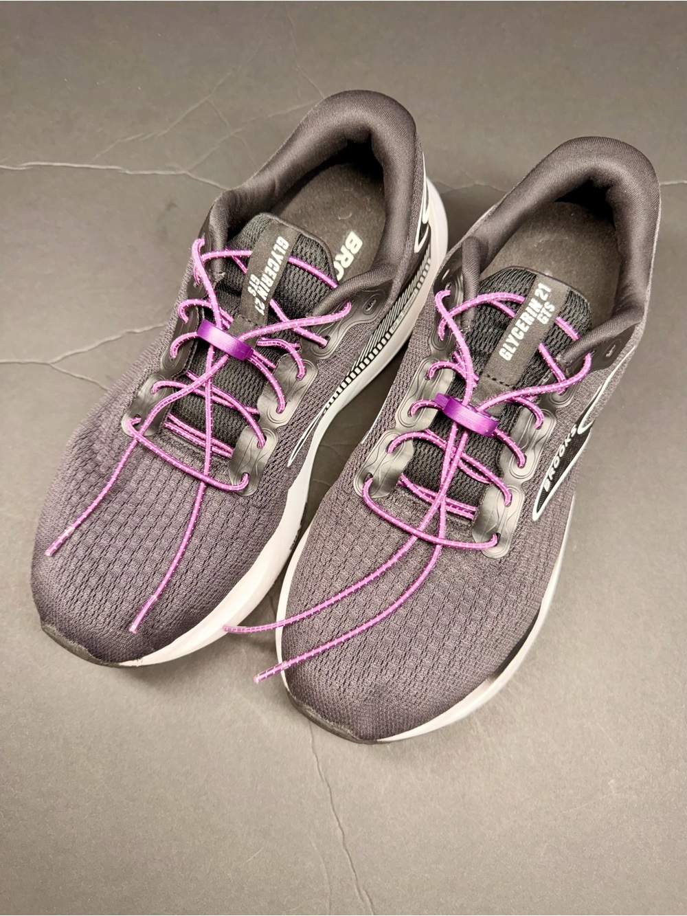 Brooks Black Athletic Running Shoes with Purple Laces